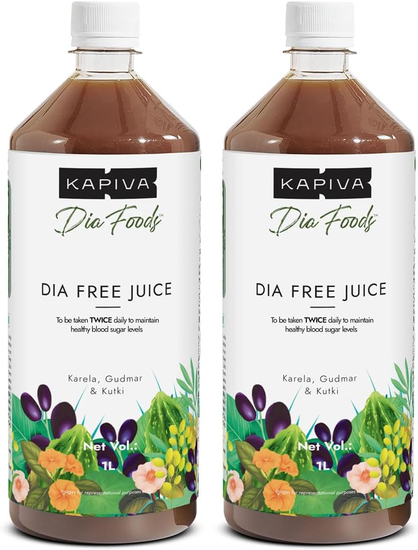 Kapiva Dia Free Juice 1L - Controls Blood Sugar Levels, Lowers Bad Cholestrol | Amla, Karela, Jamun, Guduchi & More (Pack of 2)