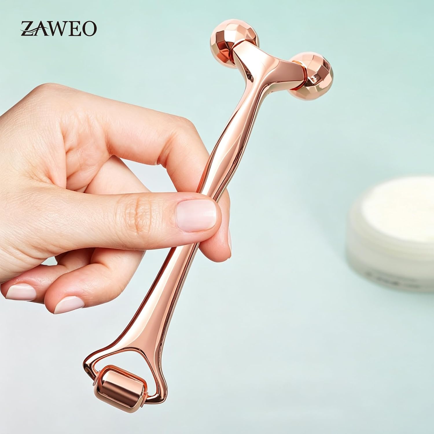 Zinc Alloy Facial Roller, Used for Facial Rollers on the Face, Chin, and Neck to Reduce Swelling and Improve Wrinkles. Lifting Facial Lines, and Lymphatic Drainage (Rose Gold)