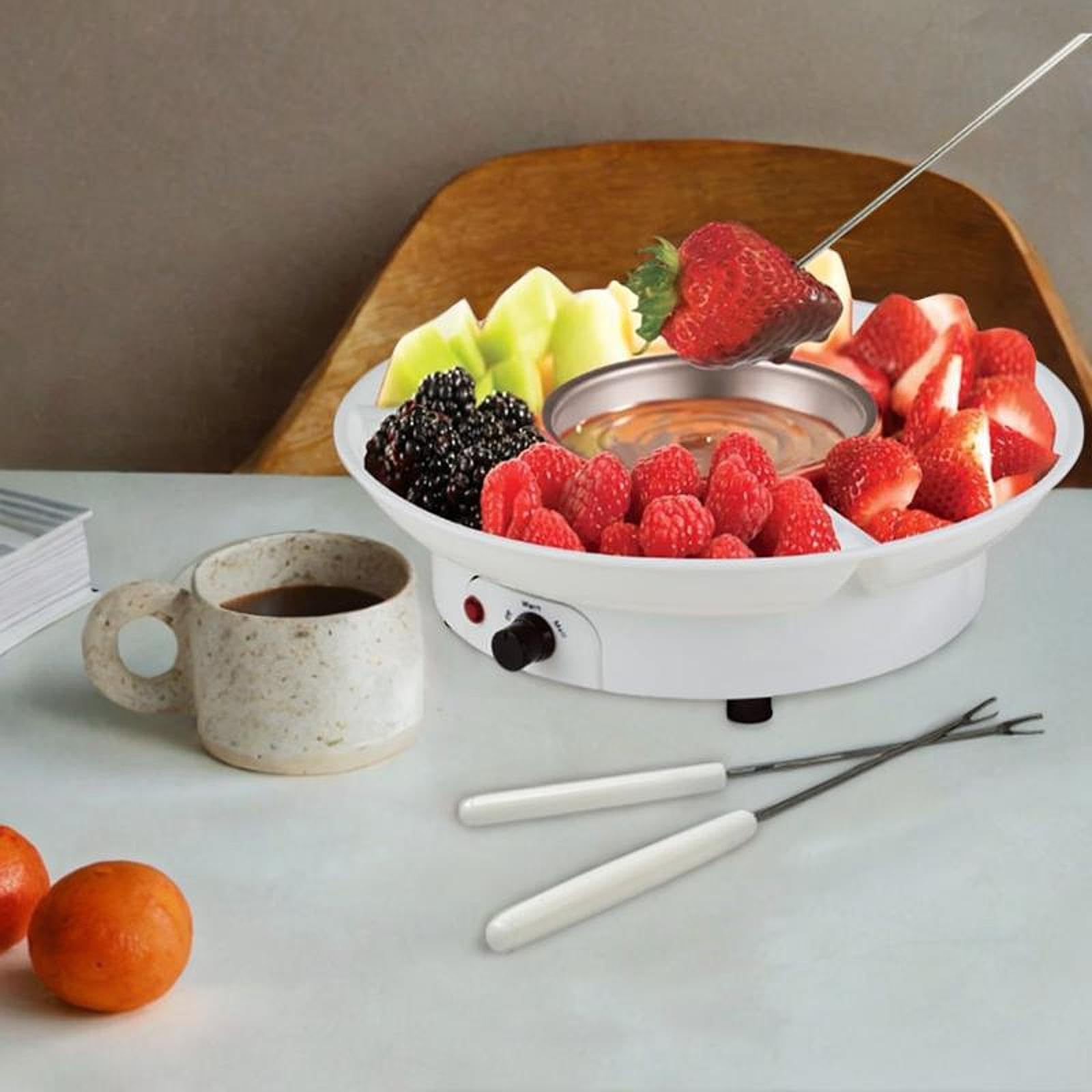 F Fityle Juego de Fondue de Fondue electrodomésticos de Cocina EU EU fácil para Servir a Chocolate Melting Melting Fruits Fruits, Blanco