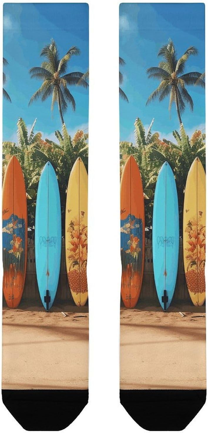 Surf's Up Surfboard Knee High Soccer Socks Moisture Wicking