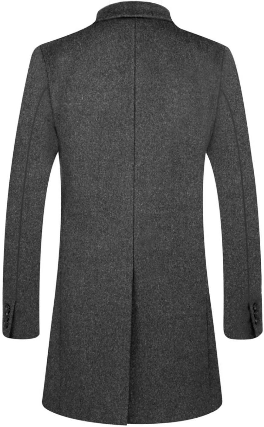 iCKER Mens Trench Coat Winter Wool Blend jacket Overcoat long Top Coat Warm Pea Coat-1701-Grey-Large