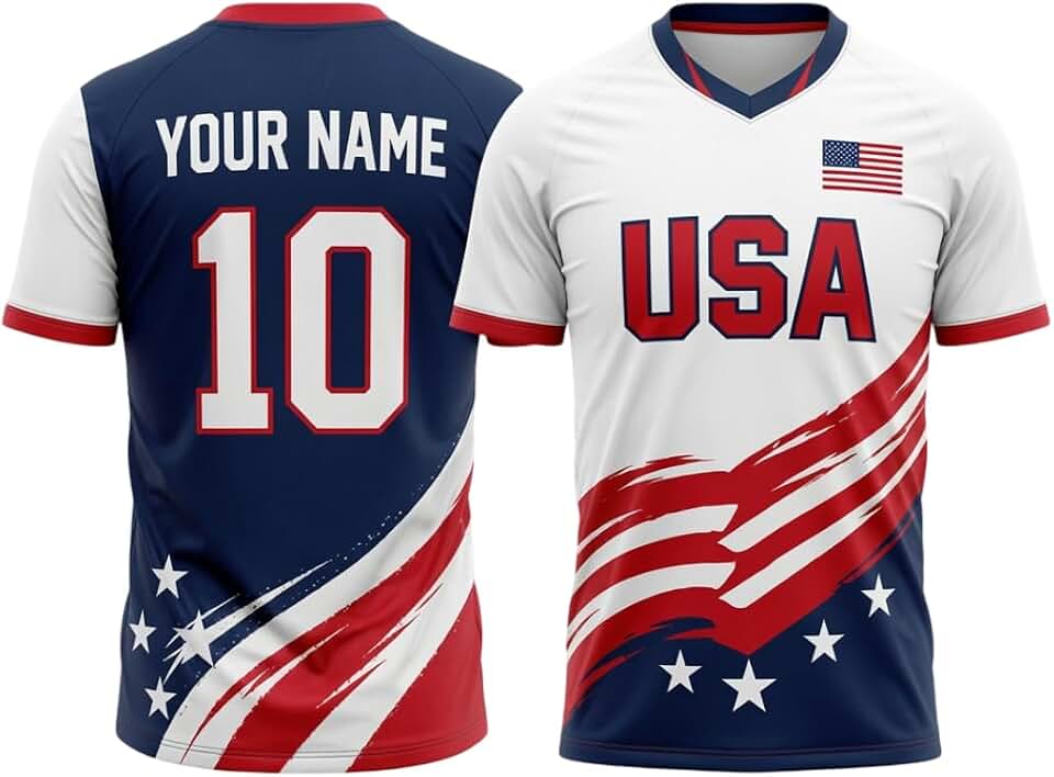 HANZSPROUT Team USA Soccer Jersey 2026 - Custom USA Jersey, Patriotic American Football Fan Apparel, Red White and Blue T Shirt
