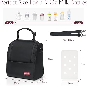 Momcozy Breastmilk Cooler Bag with Strap, Insulated Baby Bottle Bag, Fits 6 Baby Bottles up to 9Oz&10H Long-term Cooling, XPE Insulation Layer, Food Grade PP Compartment for Nursing Mom Daycare