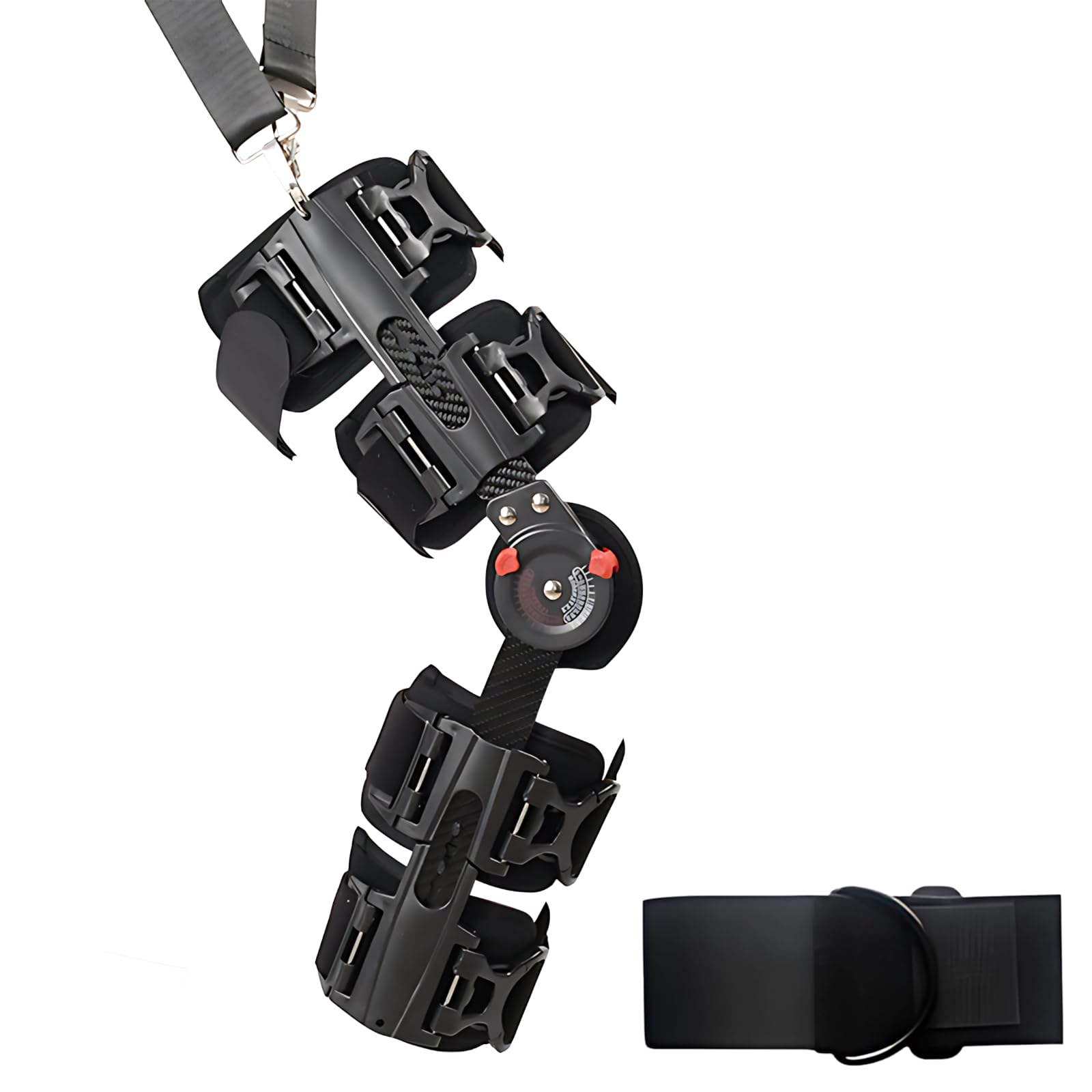 Générique Genouillère articulée pour genou post op ROM ACL avec support en fibre de carbone, réglage de -10° à 120°, sangle d'épaule, convient aux tailles 155 à 195 cm, 45 à 100 kg, noir