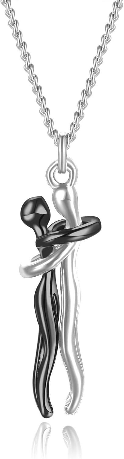 Affectionate Hug Necklace Couples Necklace for Him and Her Valentine’s Day Embrace Chain Necklace Fashion Unisex Couple Hugging Pendant Love Snuggle Hug Jewelry Gift for Women Men Lovers