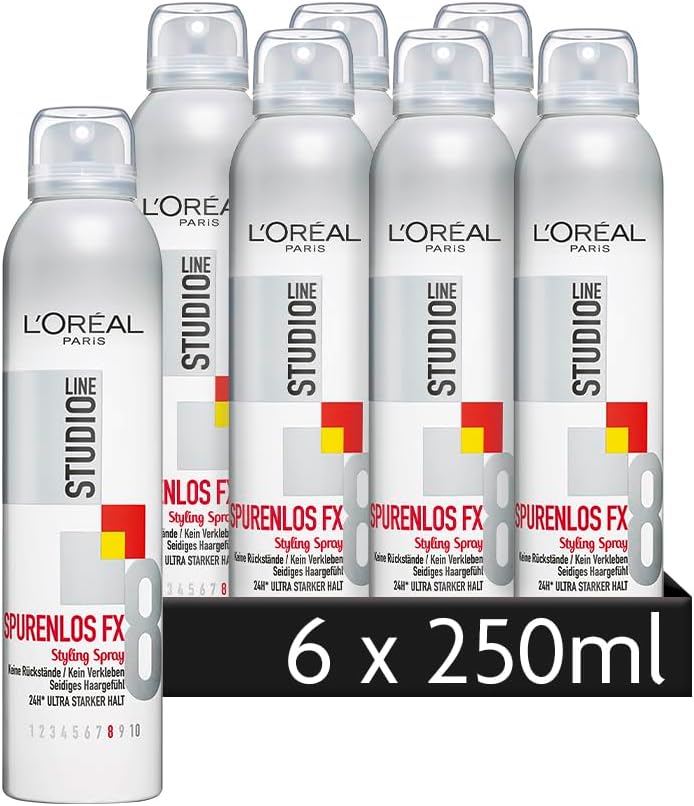 L’Oréal Paris Studio Line Ultra lichte haarspray, 24 uur ultra-sterke grip, geen lijmen, geen sporen FX Styling Spray, 6 x 250 ml