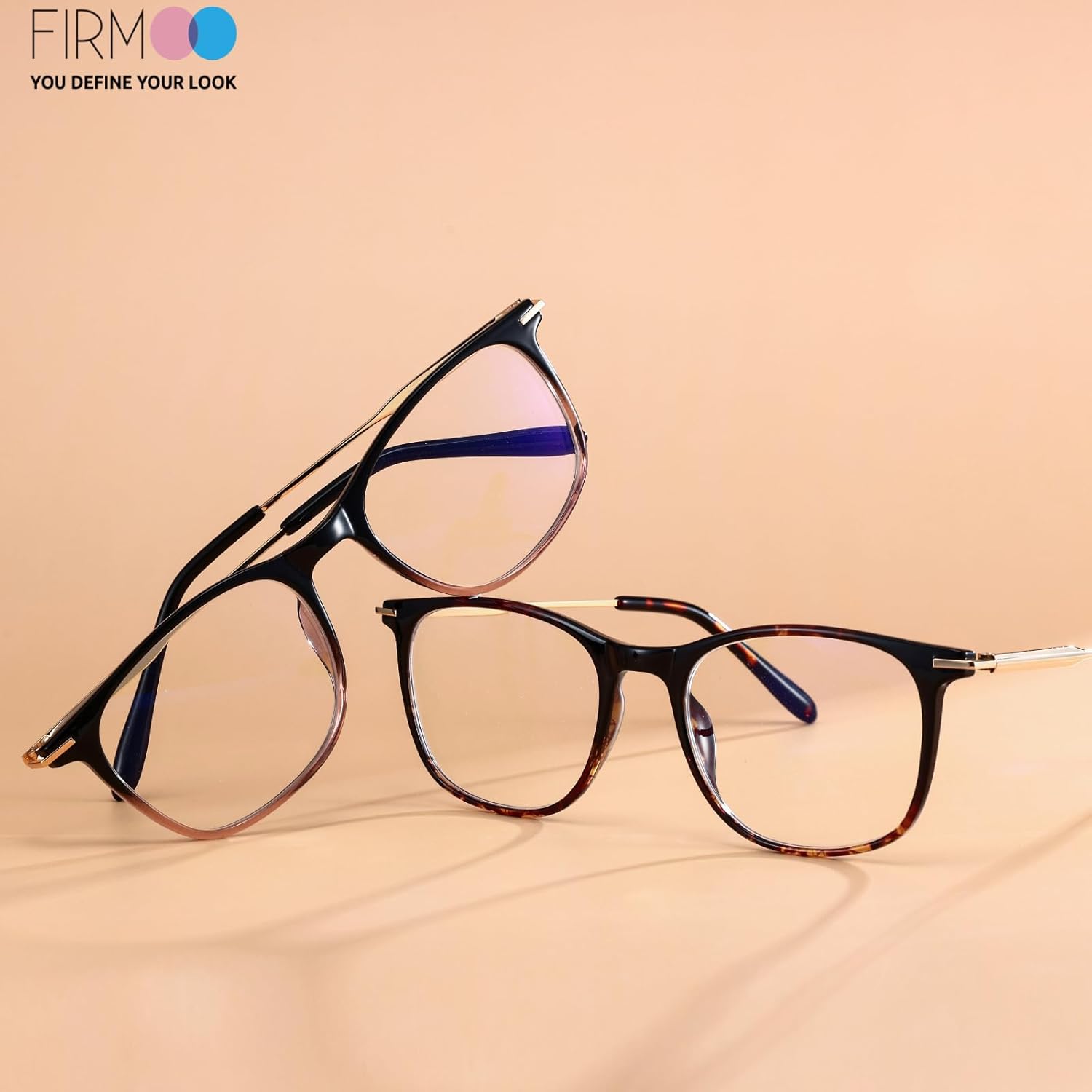 Firmoo Blue Light Glasses for Women Men, Reading Glasses 0.0x-3.0x, Ultra Light Square Frame, Premium TR90 & Metal Blend