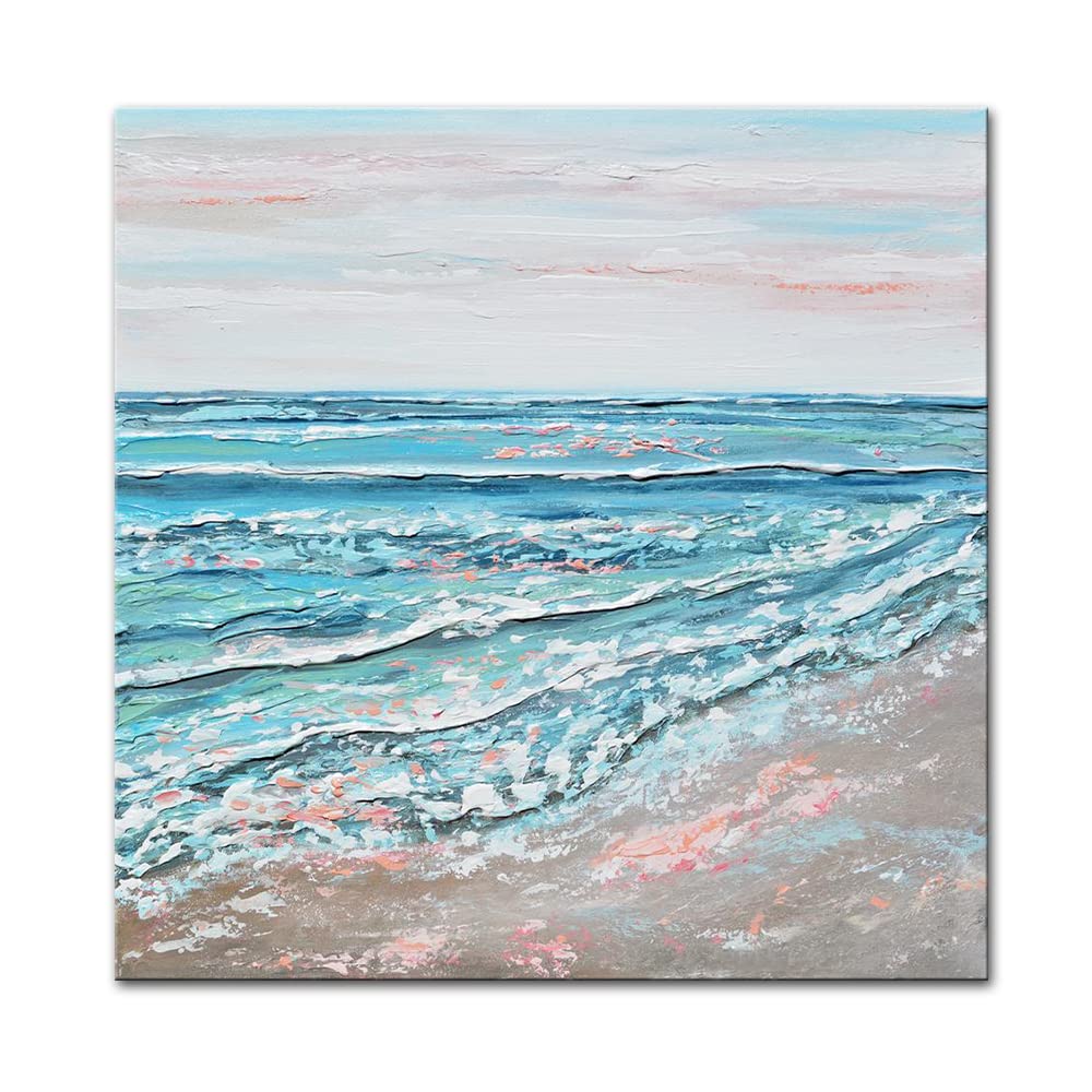 Mintura Kunstwerk, handbemalt, das blaue Meer und Strand, Wandkunst, Bild, Wohnzimmer, Heimdekoration, Hoteldekoration, Ölgemälde auf Leinwand (120 x 120 cm, ungerahmt)
