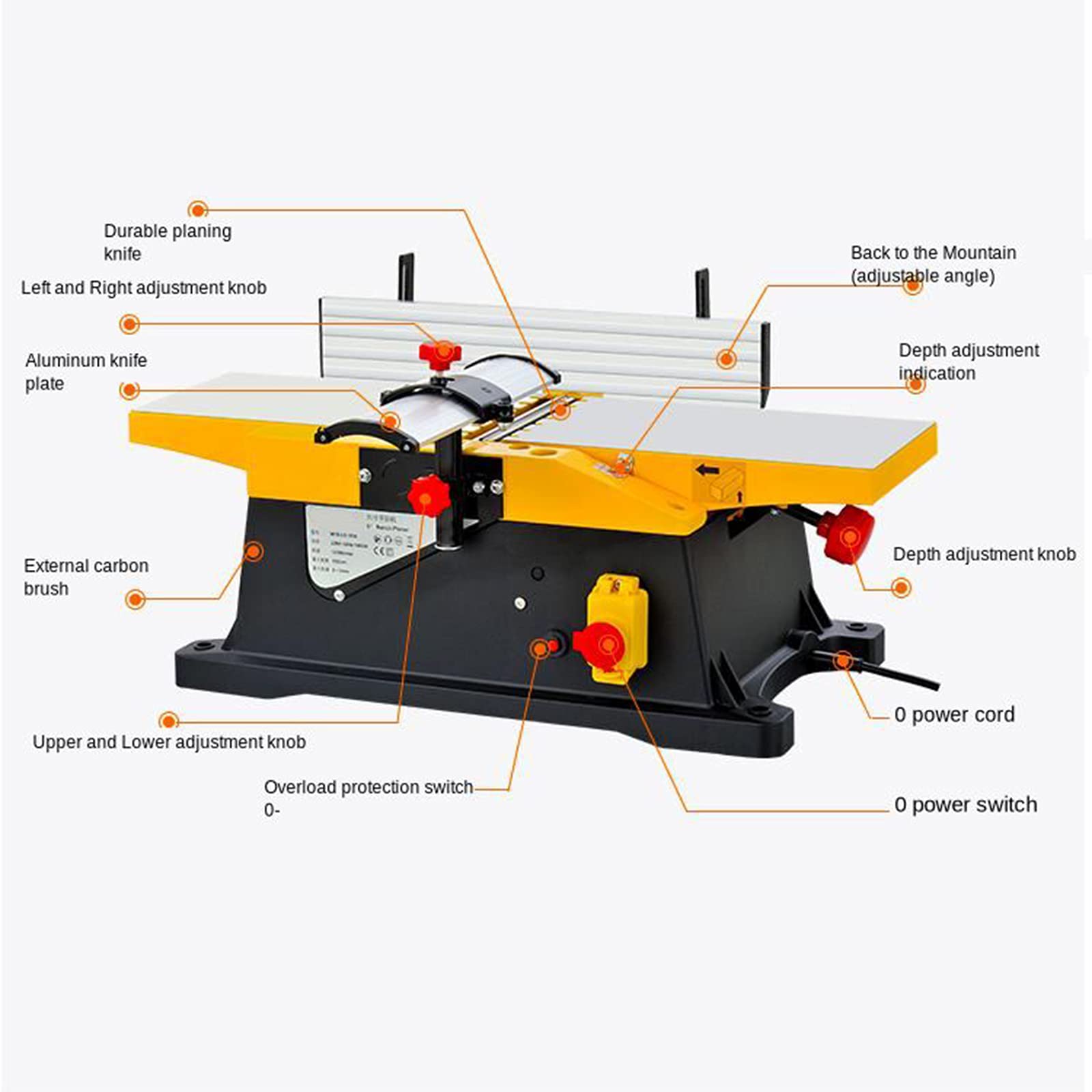 Giuntatrice per Legno da Tavolo da 6 Pollici, 1800Piccola pialla elettrica da banco per la Lavorazione del Legno/Pialla per Giunti in Legno Multifunzione da 12000 Giri/min