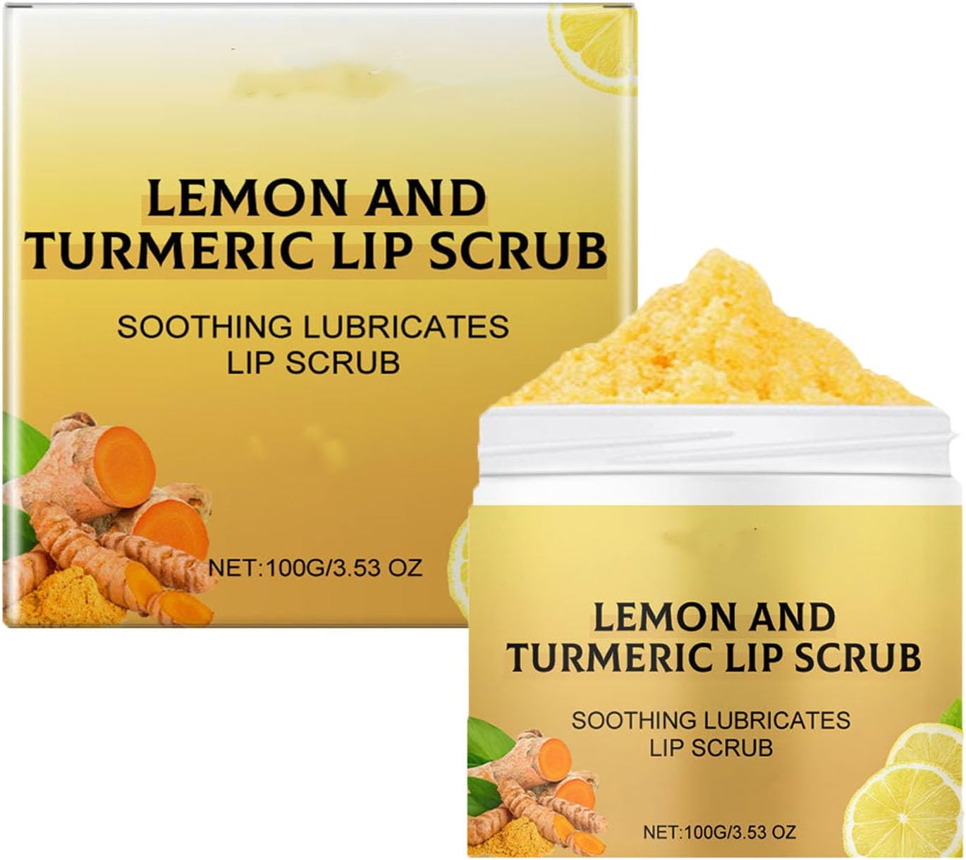 Natural Turmeric Lemon Lip Scrub for Dark Lips,Kurkuma-citroen lippenscrub voor gebarsten en droge lippen, hydrateert, vervaagt liplijnen, is een milde exfoliant, verzacht en hydrateert. (1ps)