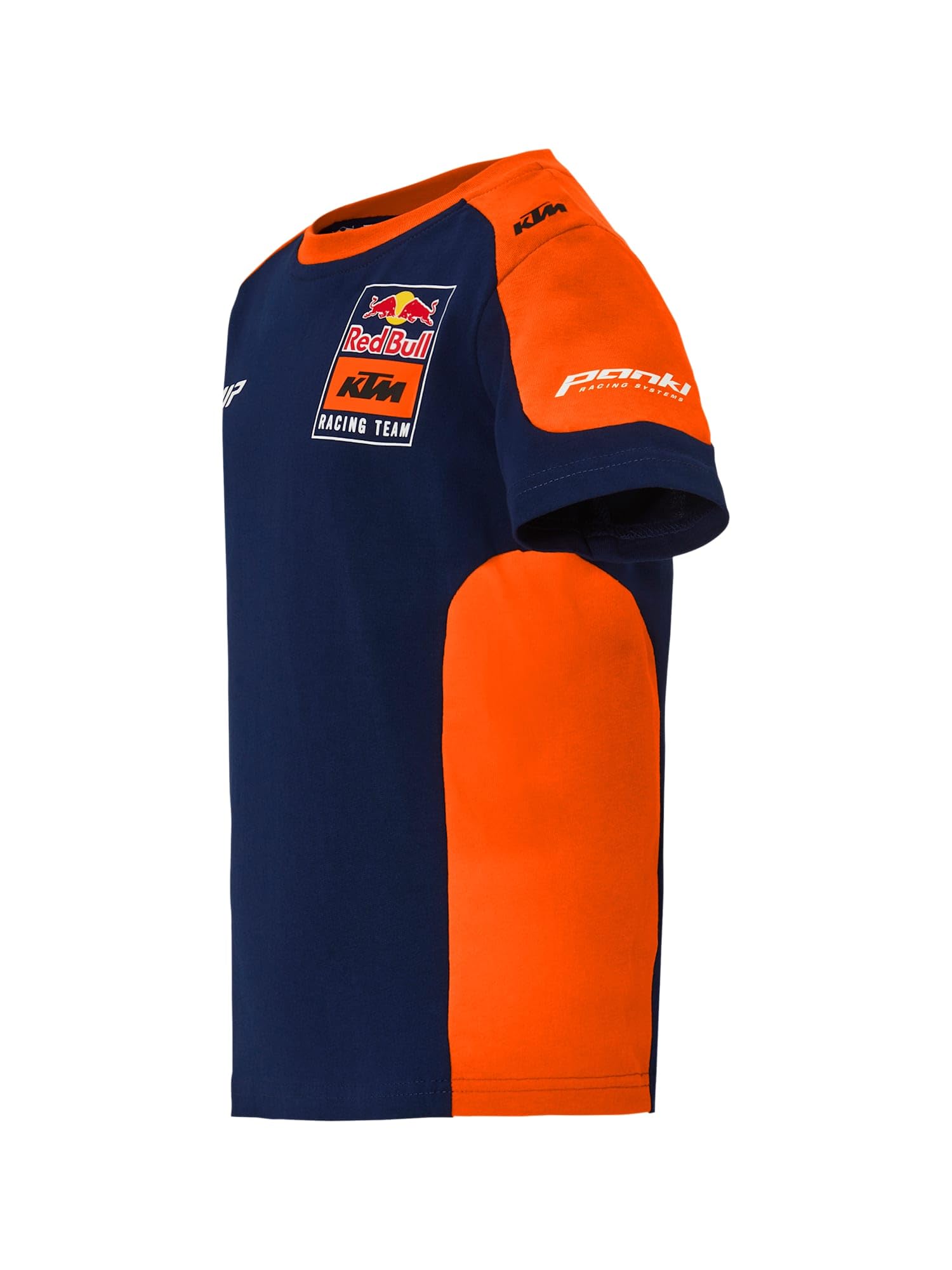 Red Bul Energy Wear RB KTM Kinder T-Shirt Replica Team in blau/orange, Offizieller Fanartikel, Kids Shirt mit Logos & kontrastfarbenen Ärmeln, 100% Baumwolle