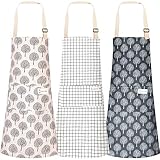 3pcs Cooking Apron with Pocket, Adjustable Cotton Linen Kitchen Apron Chef Apron for Women Men