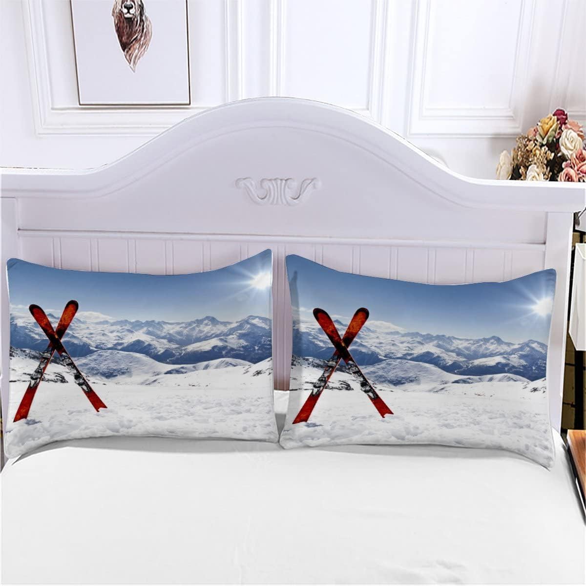 Poszewka na kołdrę z motywem narciarskim 225 x 225 cm narty poszewka na kołdrę 3 szt., nadruk sportowy 3D dwustronny zestaw pościeli ultramiękki szczotkowana mikrofibra zestaw pościeli dekoracja
