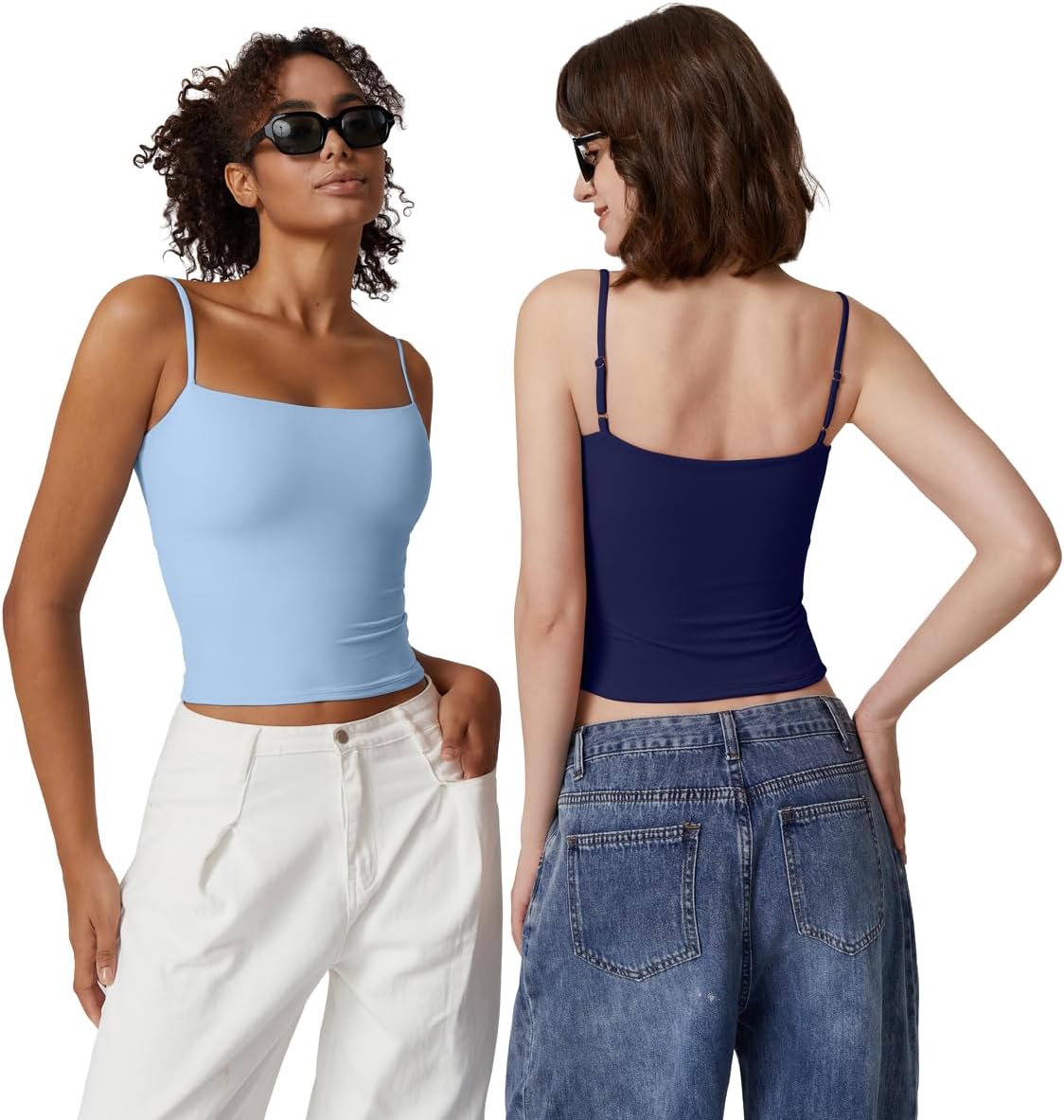 QINSEN Women's Double Lined Basic Tank Top Adjustable Spaghetti Straps Sleeveless Camisole Shirts - Image 5