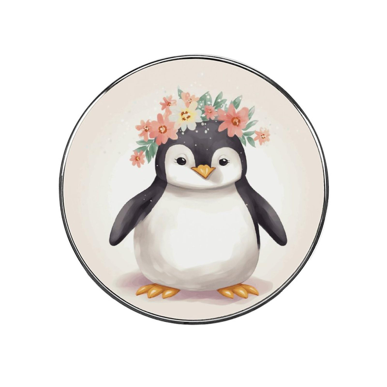 Penguin Wearing Flowers Customizable Refrigerator Magnets, Strong Magnetic Fridge Stickers, Funny Round Decorative Fridge Magnets for Home Kitchen, Whiteboard, Locker, and Office