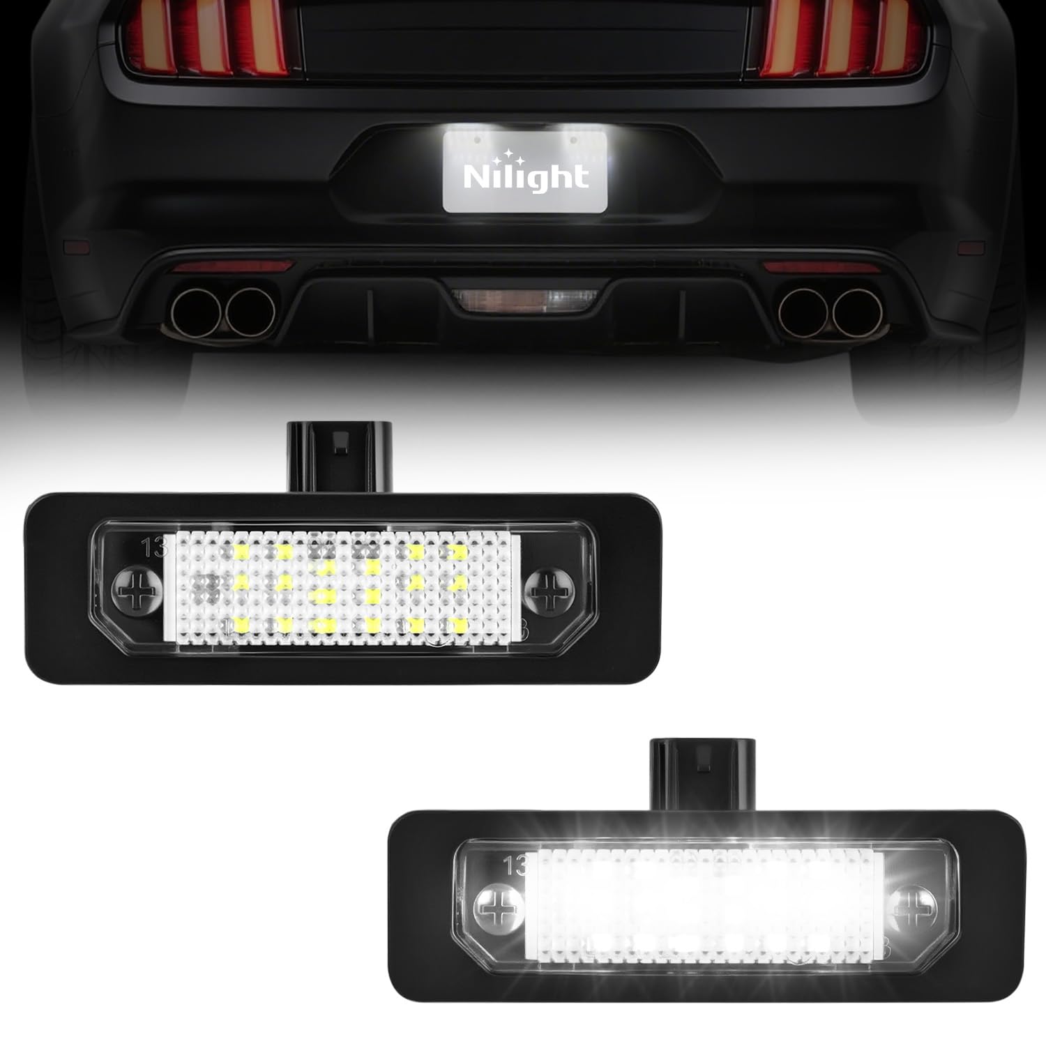 Nilight License Plate Lights Compatible with 2010 2011 2012 2013 2014 Ford Mustang 2008 2009 Ford Mercury Sable 2014 2015 Ford Edge 2010-2018 Ford Taurus with Black housing 6000K White 2PCS Pack