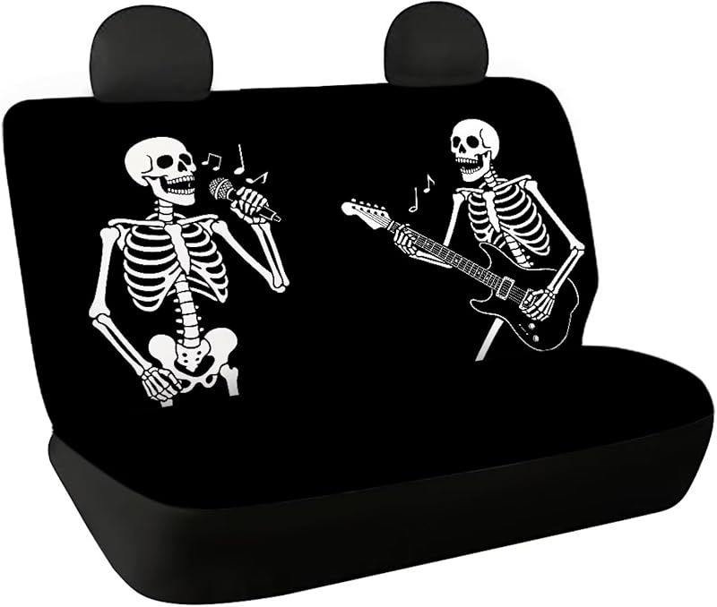 Capa para Banco Traseiro de Carro Binienty Singing Skeleton em Poliéster, Antimanchas, 2 Peças