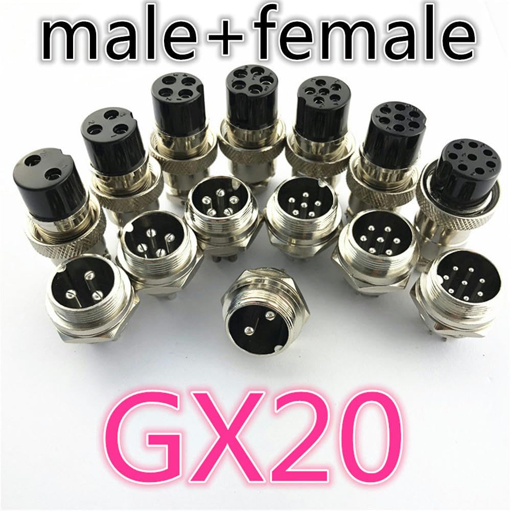 5P Luftfahrtstecker GX20-5P – Metall-Stecker Set (männlich/weiblich), Silber, 3 Sätze