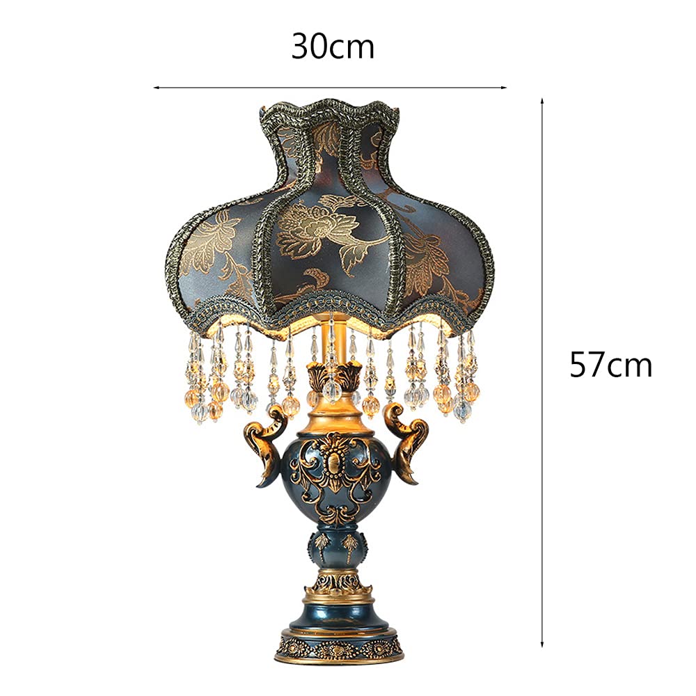 Lampada da tavolo in stile vittoriano, blu, tradizionale, con paralume in tessuto fatto a mano, ideale per soggiorno, camera da letto e comodino. Dimensioni: 30 cm di larghezza (30 cm) e 57 cm di al
