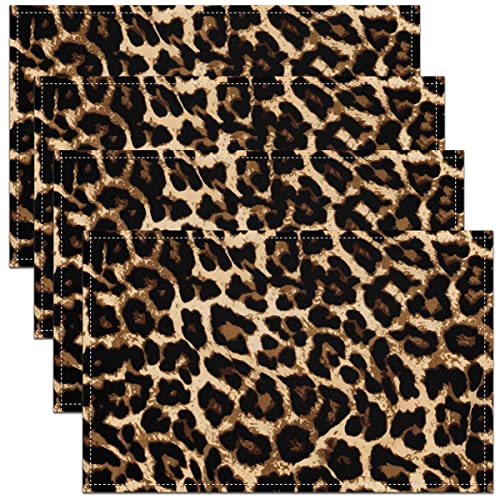 Schwarz Braun Leopard Tischsets, Gepard Leopard Abwischbare Platzset für Esszimmer Terrasse Tisch Küche, Afrikanisches Wildtier Thema rutschfeste Tischsets 30x45 Satz von 4