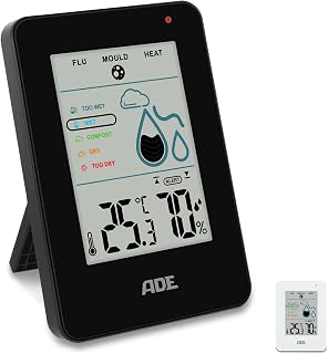 ADE Digitales Hygrometer innen mit Schimmelalarm | Feuchtigkeitsmessgerät mit Thermometer | großes LCD-Display | schwarz