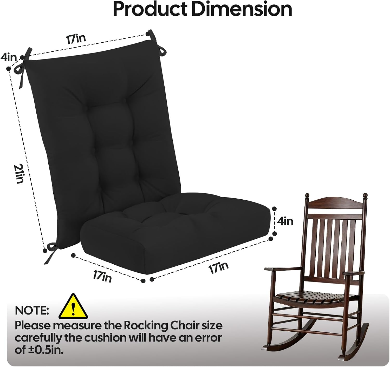 idee-home Rocking Chair Cushion, Glider Rocker Replacement Cushions, Waterproof Wicker Chair Cushions Indoor/Outdoor, Tufted Patio Seat Pads for Rocker Furniture, 21x17 Inch, Black