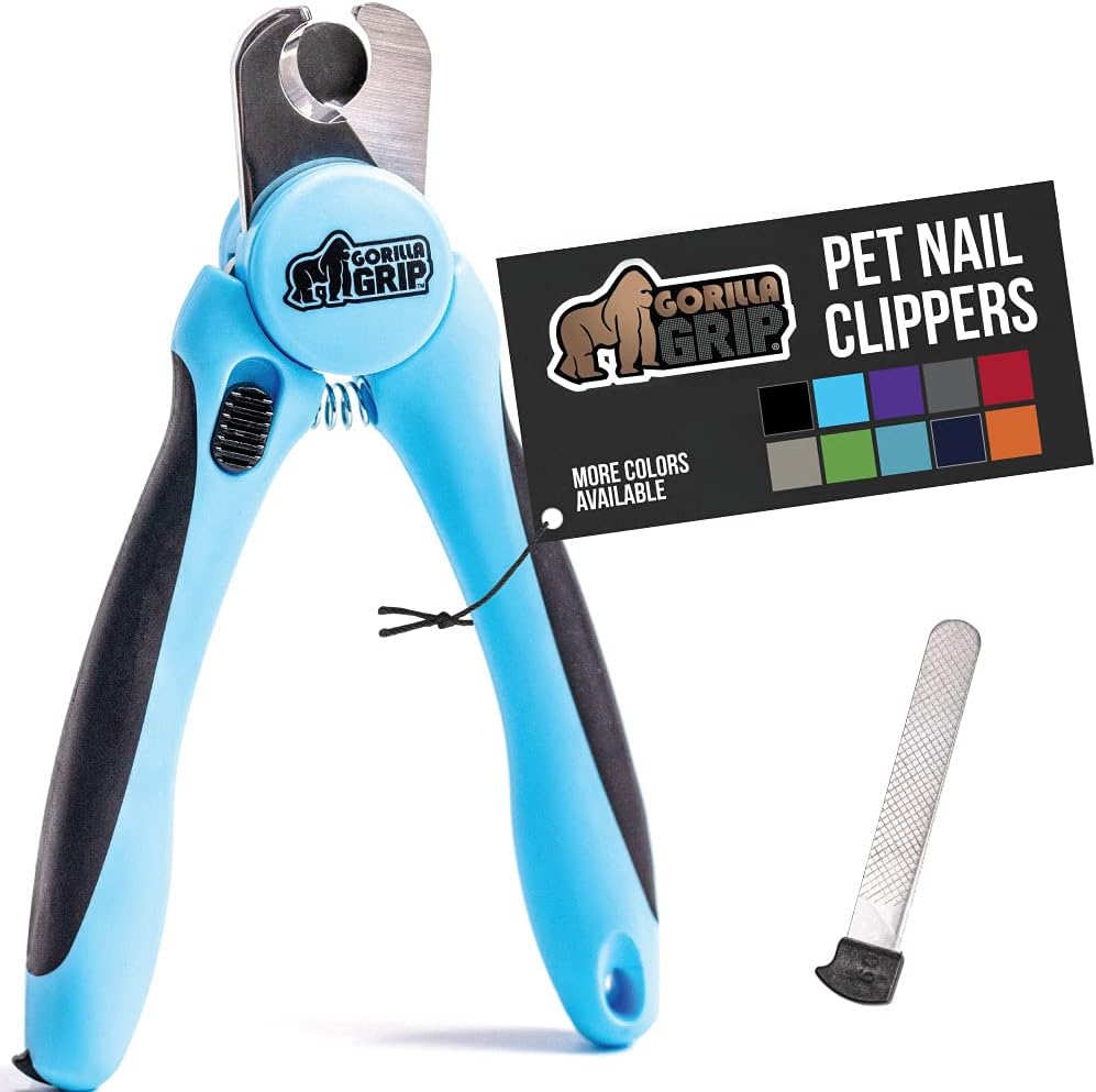 Gorilla Grip Professional Pet Nail Clippers and File, Stainless Steel, Safety Guard, Comfort Handle, Dog and Cat Trimmer for Claw Quick, Pets, Dogs and Cats Home Grooming Cutter Clipper Tool, Blue : Pet Supplies