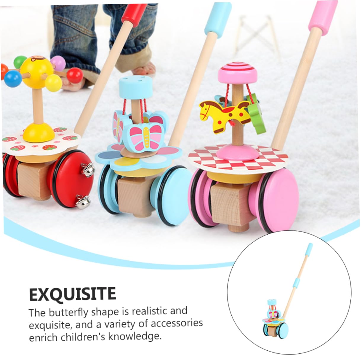 HANABASS 1Pc Cartoon Adjustable Trolley for Walk Learning Trainer Bright Color Material Educational Push Cart for Random Color Design Random Color