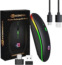 ECONOVA Wireless Rechargeable RGB Mouse – Ergonomic Design with Compatible Bluetooth & 2.4G Devices, 500mAh Battery, Silen…