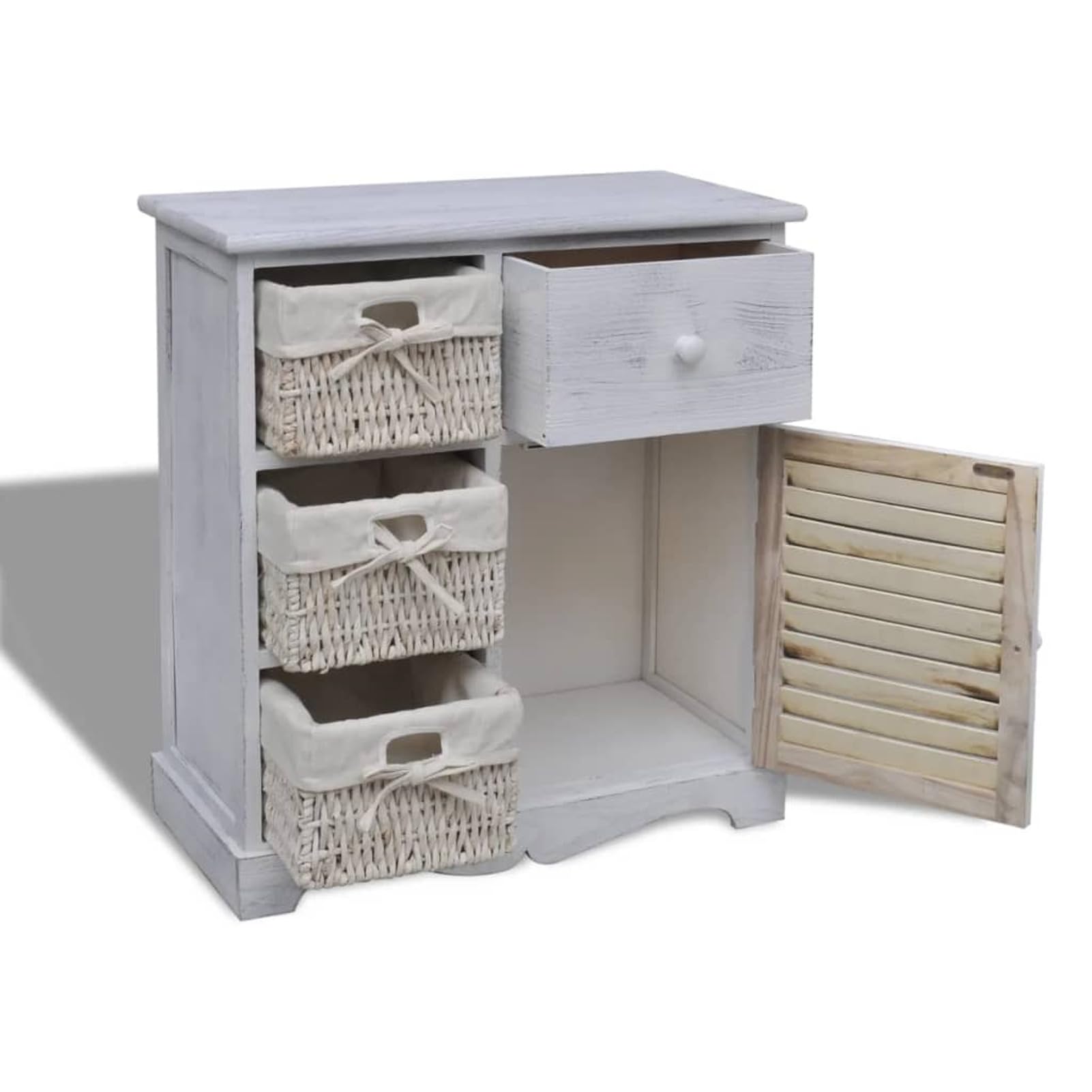 Rantry Meuble Rangement Bois Avec 5 Paniers Blancs - 90x25x28 Cm - Pour Salon Ou Salle De Bain