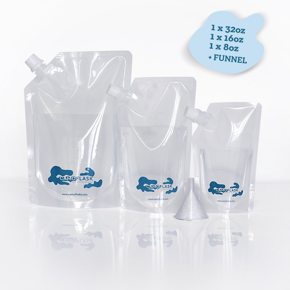 Cruise Alcohol Travel Flask Sneak Kit Concealable Plastic Flasks for Liquor to Smuggle Drinks Rum Cocktails Spirits Wine. 3 Single Runners (1x32oz + 1x16oz + 1x8oz)