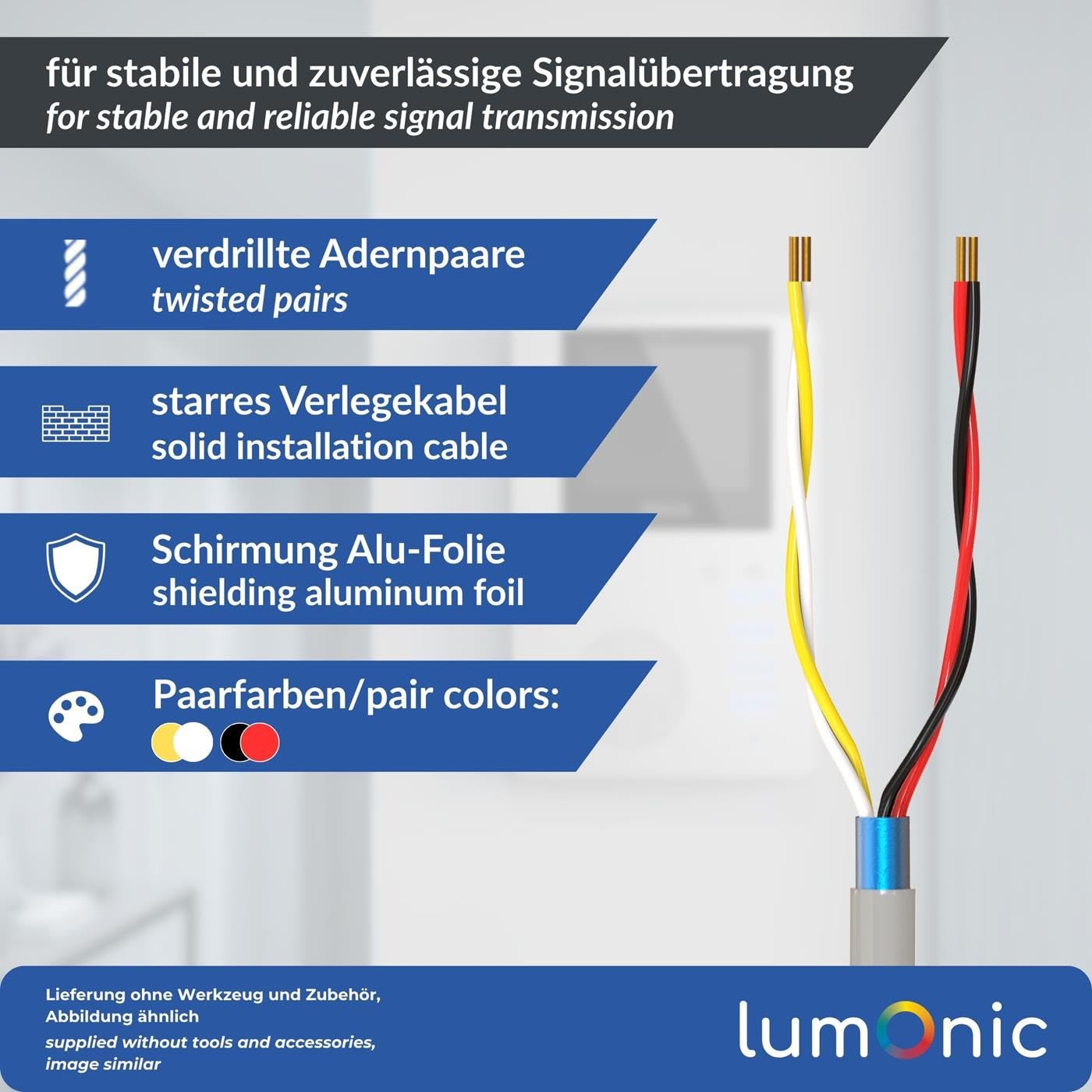 Lumonic Telefonkabel JYSTY grau auf Rolle | 2x2x0,6mm CCA | 200m | farbcodiert & geschirmt | Metermarkierung | Fernmeldekabel, Telefonanschlusskabel