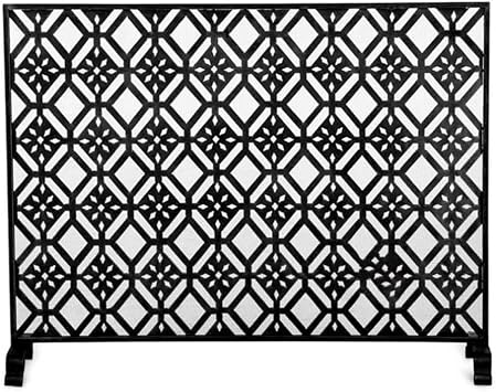 Fire Place Screen Fireplace Guard Iron Flat Fireplace Screen Spark Guard Hollow Iron Spark Screen Indoor Fire Screen Fireplace Accessories Decorative ScreenBlack