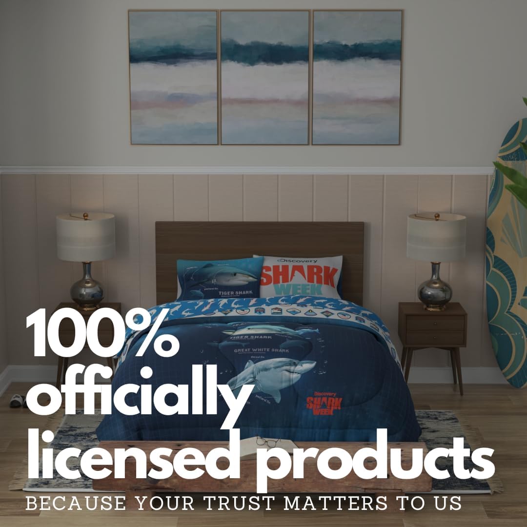 Collectibles Discovery Shark Week Bedding 5 Piece Super Soft Comforter and Sheet Set, Full, (Officially Licensed Product) By Franco