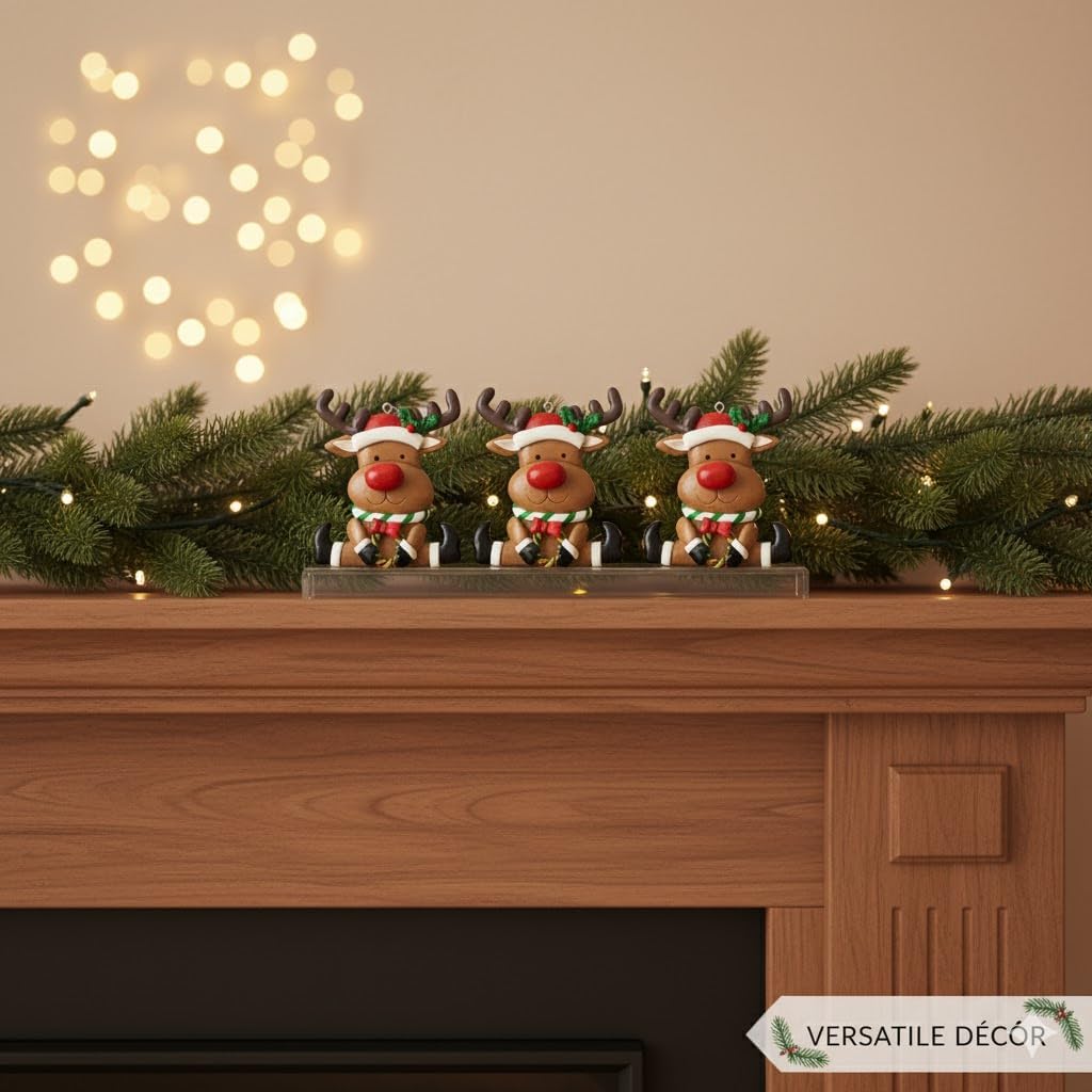 Set of 3 Cute Reindeer Hanging Christmas Tree Ornaments - Hand-Painted Resin Holiday Home Decor & Gift - Durable, Lightweight Xmas Decoration for Family, Friends, Teachers (Deer) - Image 7