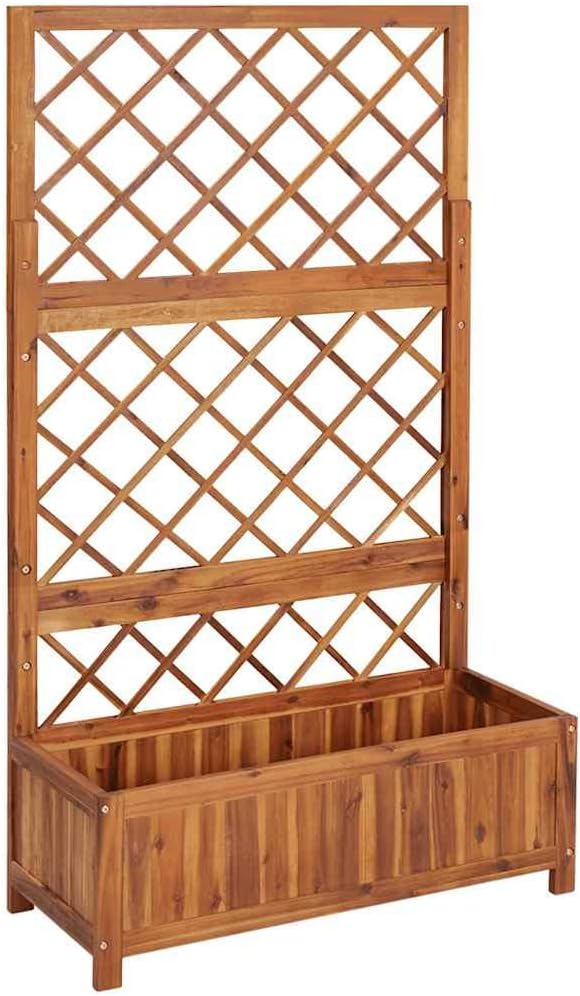 vidaXL Solid Acacia Wood Raised Bed with Trellis - Versatile Outdoor Rectangular Planter for Patios, Gardens, or Backyards - Natural Oil Finish - Easy Assembly - 33.5"x15"x59.1"