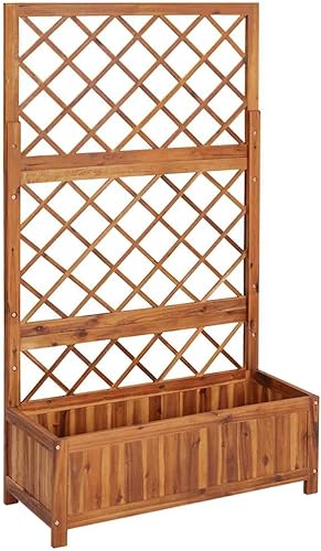 vidaXL Cama elevada de madera de acacia maciza con enrejado, jardín, patio, terraza, patio, balcón, maceta de madera, caja de flores