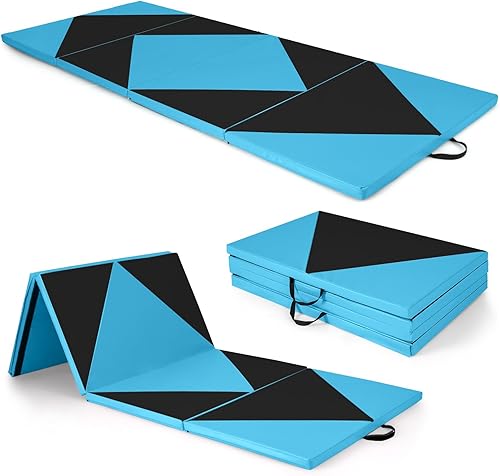 Vista 57 de Giantex 4'x10'x 2" Gymnastics Mat, 4-Panel Folding Aerobics Exercise Mat w/Hook & Loop Fastener, Carrying Handle, Portable Tumbling Mat for