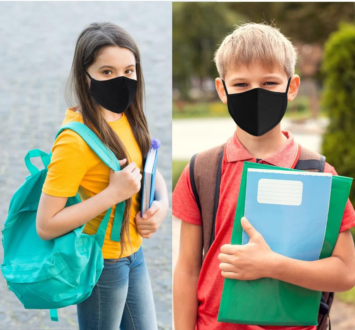comfso Kids Cloth Face Mask,Black Masks with Adjustable Ear Loops,Child Breathable Face Masks, Organic Cotton Travel Masks Reusable Washable for Petite Women Teens Youth (Black)