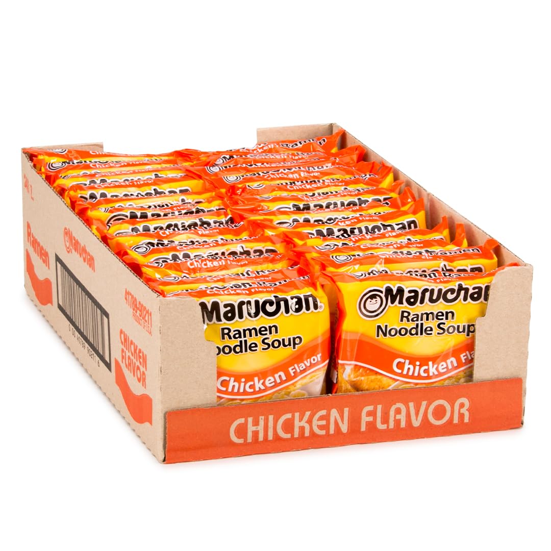 Maruchan Chicken Ramen Instant Noodles, 3oz Packs, 24 Count - Cooks in 3 Minutes, Savory Flavor Family Staple