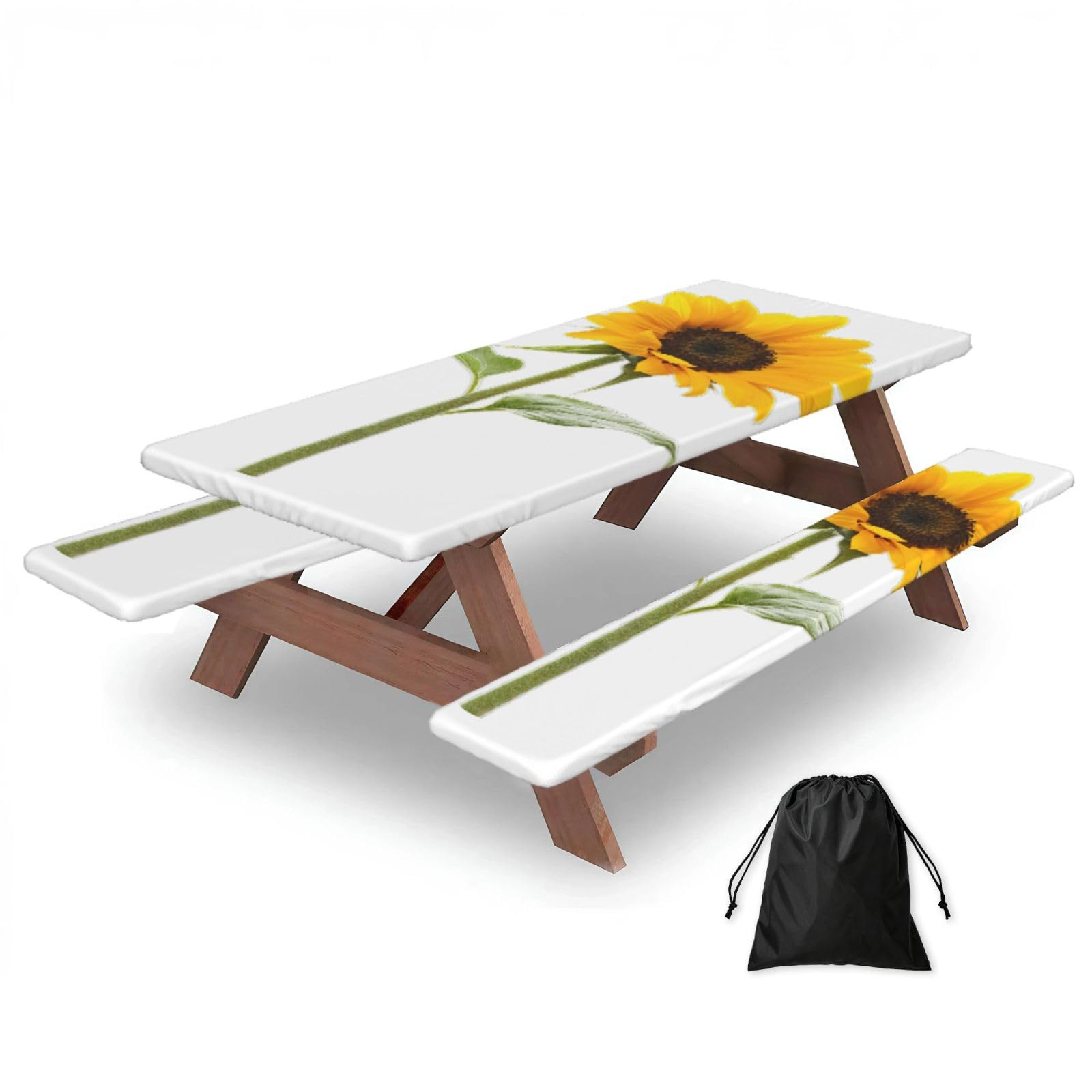 Yqxwjl Black Bloom Sunflower Print Camping Essentials Waterproof Camping Table And Bench Cover With Drawstring Bag 183 Cm
