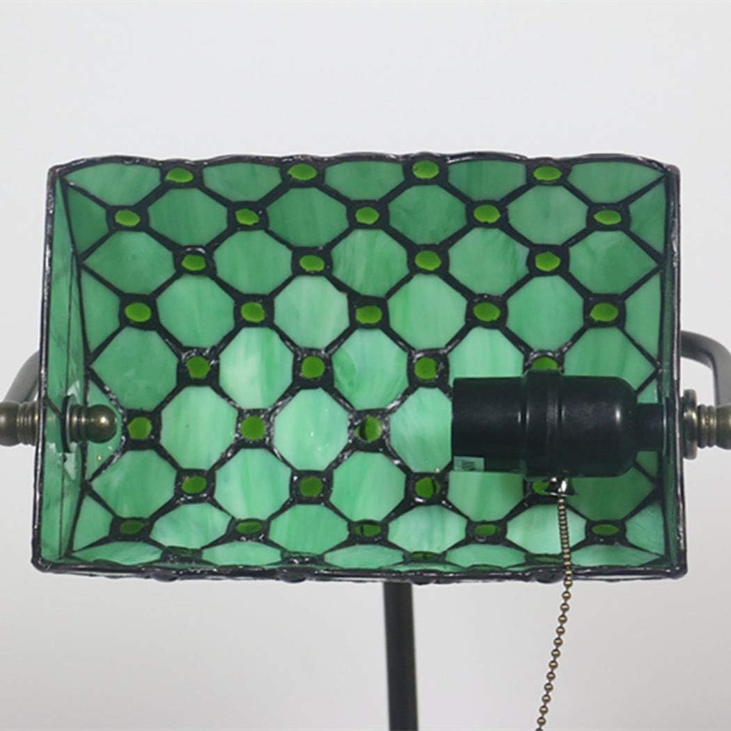 Tiffany Style Banker Table Lamp 10 Inch Antique Style Desk Lamp Stained Glass Shade Green Pull Chain Zinc Alloy Base,Green