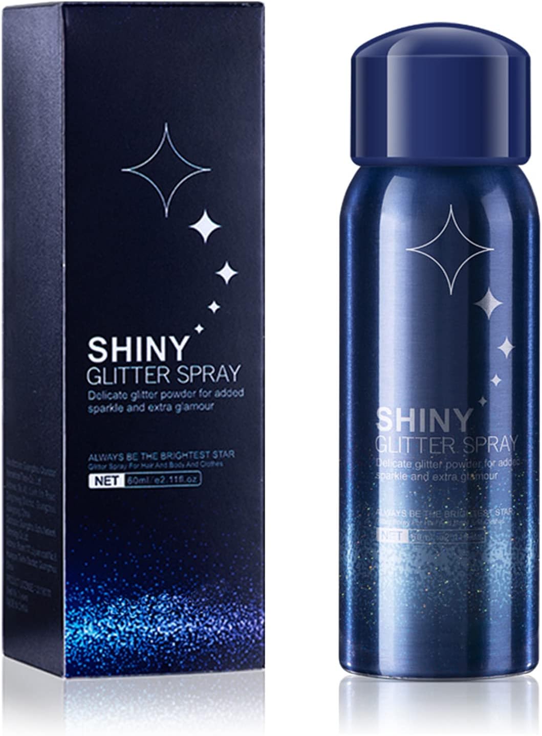 Shiny Glitter Spray, Hair and Body Glitter Spray, Quick-drying Waterproof Long-lasting Body Shimmery Spray for Prom, Festival Rave and Stage Makeup (2.11 oz)