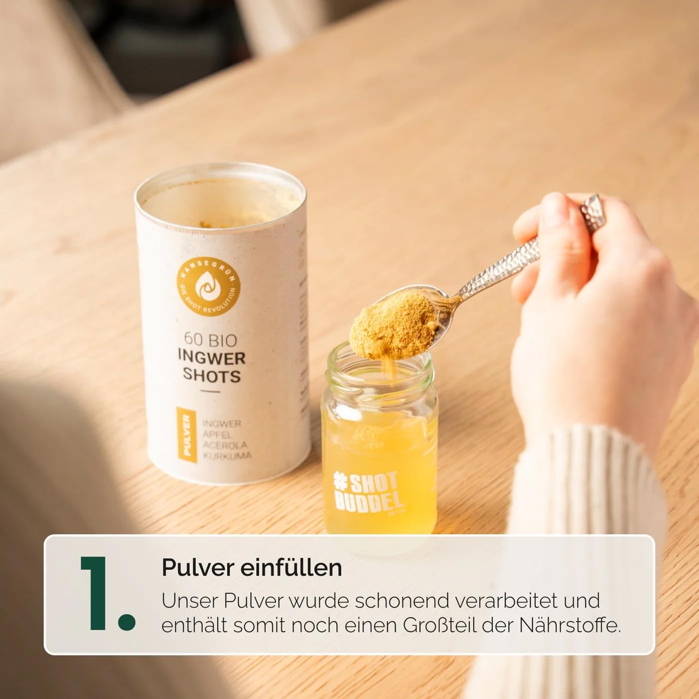Hansegrün - Kennlernset - Bio-Shots mit Ingwer, Greens & Guarana (150 Shots) - Veganes Superfood-Pulver zur Stärkung von Immunsystem¹, Darmfunktion³ & täglicher Energie² - 100% echte Zutaten