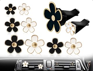 8Pcs Daisy Air Freshener Interior Accessories for Women Metal Decoration for Car Office Salon (Black & White)