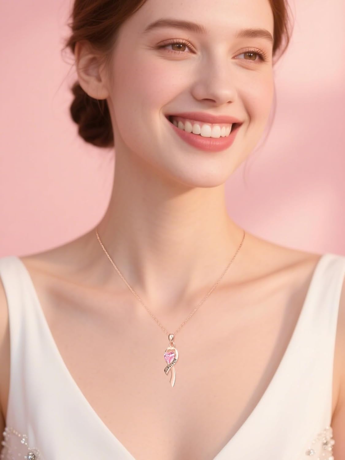 Dreamboat Sterling Silver Breast Cancer Necklace for Woman Pink Ribbon Pendant Necklace Cancer Awareness Hope Breast Cancer Survivor Gifts Jewelry