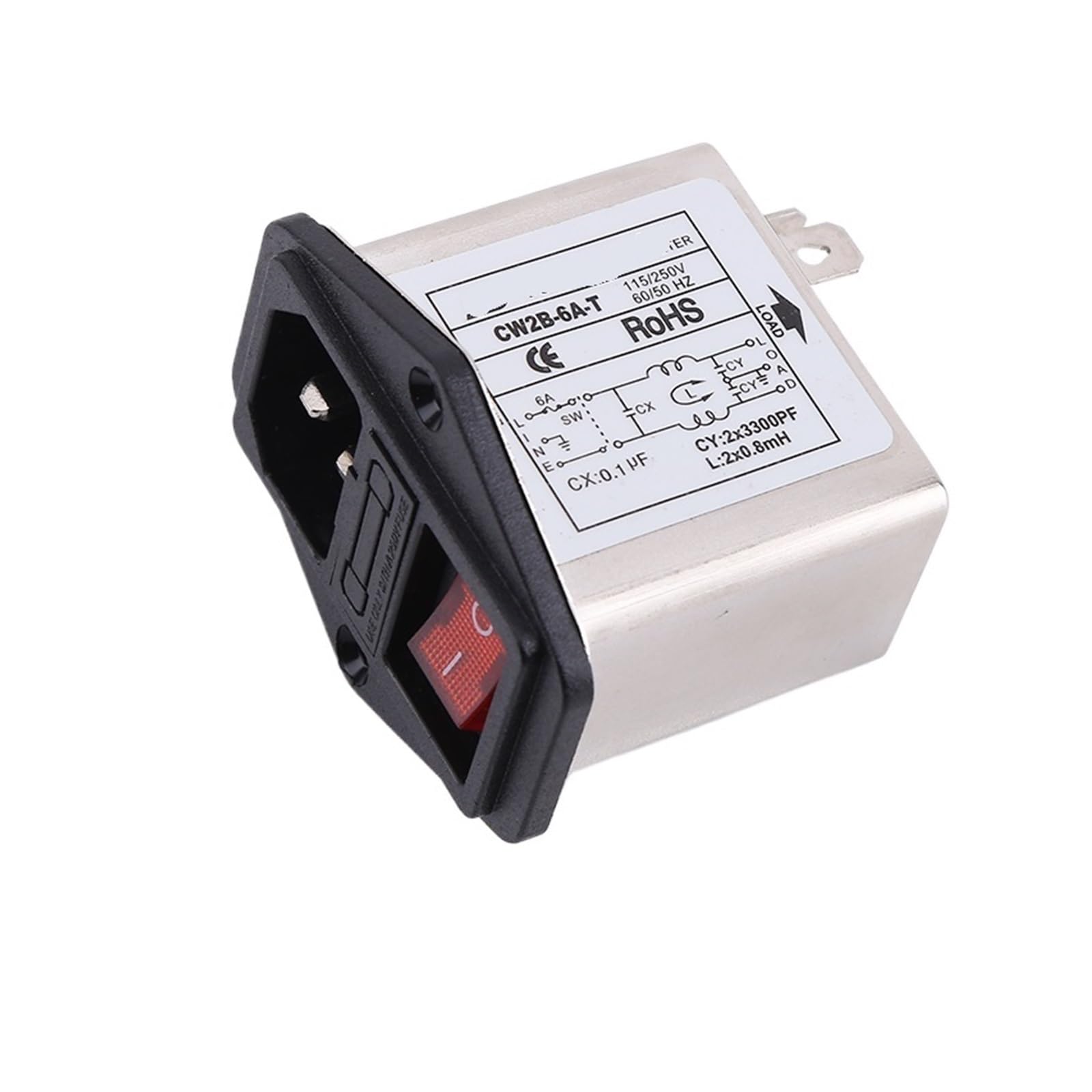JJHQOKYNA CW2B-3A/6A/10A-T red light power filter socket insurance with neon single phase(CW2B-6A-T)