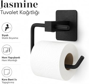 Alper Banyo Yapışkanlı Siyah Kare Açık Tuvalet Kağıtlığı Wc Kağıtlık Tuvalet Kağıdı Askısı