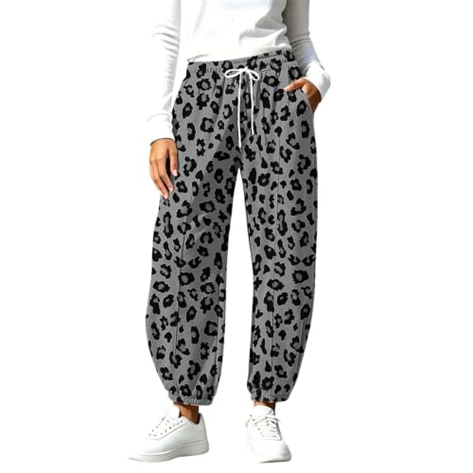 Pantaloni da jogging da donna, vestibilità ampia, pantaloni sportivi a vita