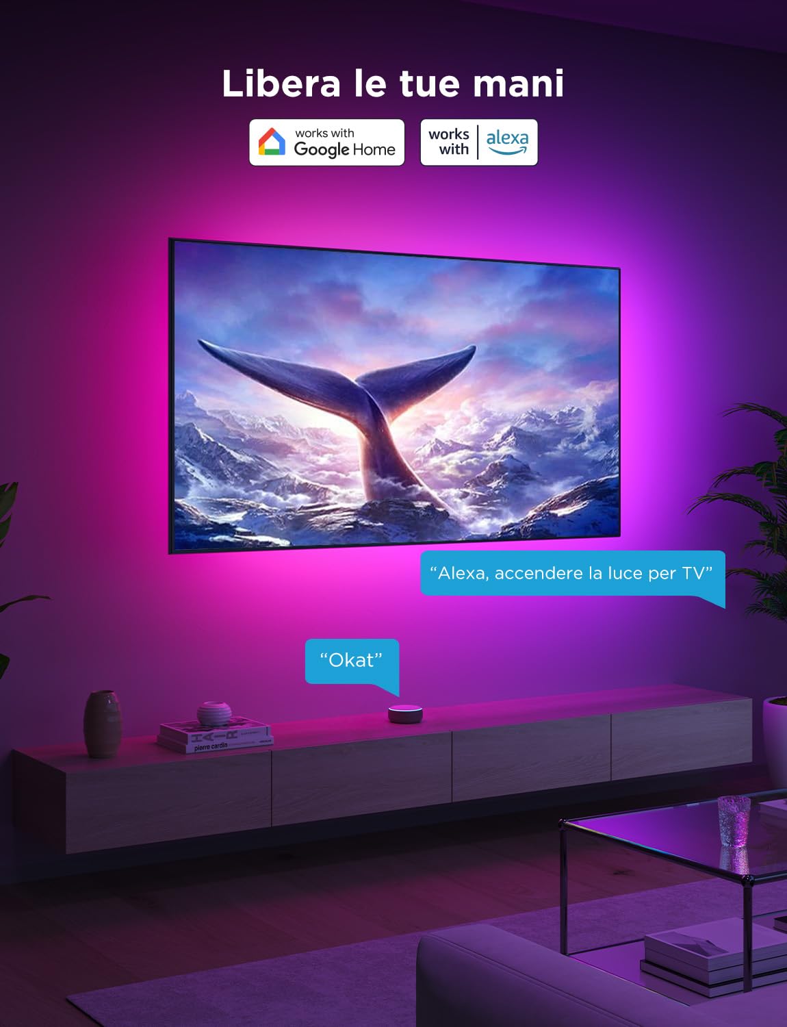 Govee TV LED Backlight, Intelligenti RGBIC da 2,4M per TV da 40-50 pollici, Striscia LED Intelligente con Controllo Bluetooth e Wi-Fi, Funziona con Alexa e Google Assistant, Sincronizzazione Musicale
